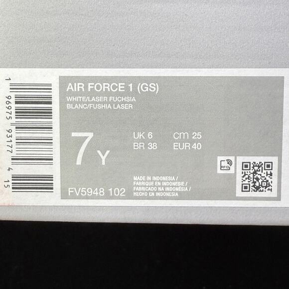 Nike Air Force 1 White/Laser Fuchsia (FV5948 102) Big Kid's 7Y Women’s 8.5 - Picture 8 of 10